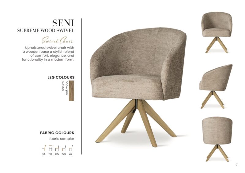 SENI SUPREME WOOD étkezőszék | táskarugós forgó étkezőszék, választható szövet / natúr tölgy lábbal